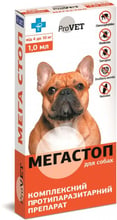 Капли от внешних и внутренних паразитов ProVET Мегастоп для собак массой тела от 4 до 10 кг 4 пипетки по 1.0 мл (4823082409853)