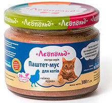 Вологий корм для кішок Леопольд Паштет-мус з куркою упаковка 300 г х 6 шт. (4820185490290-6)