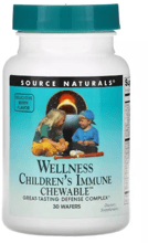 Source Naturals Wellness Children's Immune Chewable Детские жевательные витамины для иммунной системы 30 пластинок вкус ягод