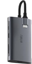 WIWU Adapter Alpha 831HRT USB-C to 3xUSB3.0+HDMI+RJ45+USB-C+SD+TF Card Grey (6957815507252)