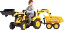 Детский трактор на педалях с прицепом, передним и задним ковшами Falk Komatsu желтый (2086W)