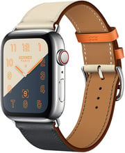 Apple Watch Series 4 Hermes 44mm GPS+LTE Stainless Steel Case with Indigo/Craie/Orange Swift Leather Single Tour (MU6X2)