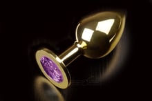 Велика золотиста анальна пробка з кристалом, фіолетовий