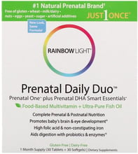 Rainbow Light Prenatal Daily Duo: Prental One + DHA 30 tab + 30 SG Витамины + Рыбий жир для беременных