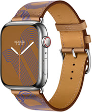 Apple Watch Series 7 Hermes 45mm GPS+LTE Silver Stainless Steel Case with Circuit H Single Tour Biscuit/Bleu Électrique