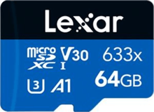 Lexar 64GB microSDXC Class 10 UHS-I U3 V30 A1 High Performance 633x (LMS0633064G-BNNNG)