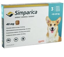 Жевательная таблетка Simparica от блох и клещей для собак 10-20 кг  цена за 1 табл., Продажа блистером  3 табл