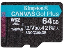 Kingston 64GB microSDXC class 10 UHS-I U3 A2 Canvas Go Plus (SDCG3/64GBSP)