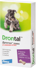 Дронтал плюс Bayer/Elanco для лечения и профилактики гельминтозов для собак со вкусом мяса 1 уп. 6 таблеток (4007221039419)