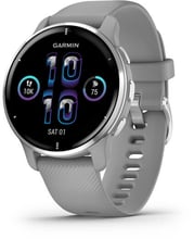 Garmin Venu 2 Plus Silver Stainless Steel Bezel with Powder Gray Case and Silicone Band (010-02496-10)