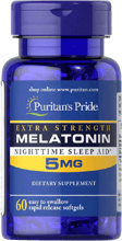 Puritans Pride Melatonin Extra Strength 5 mg Мелатонин 60 гелевых капсул