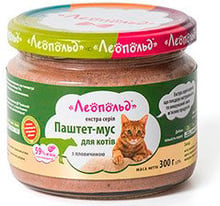 Влажный корм для кошек Леопольд Паштет-мусс с говядиной упаковка 300 г х 6 шт. (4820185490344-6)