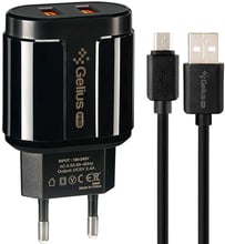 Gelius USB Wall Charger 2xUSB Pro Avangard 2.4A with with microUSB Cable Black (GP-HC06)