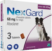 Таблетки Merial NexGard от блох и клещей для собак Afoxolaner 68 мг 1х3 шт. 10-25 кг цена за 1 таб. Продажа  блистером 3 табл