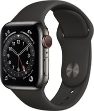 Apple Watch Series 6 40mm GPS + LTE Graphite Stainless Steel Case with Black Sport Band (M02Y3)