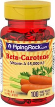 Piping Rock Beta Carotene Vitamin A 25000 100 Softgels Бета-каротин (Витамин А)