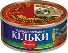 Килька балтийская обжаренная в томатном соусе Рижское золото 240 г (4820062446563)