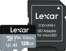 Lexar 128GB microSDXC Class 10 UHS-I U3 V30 A2 Professional 1066x + adapter (LMS1066128G-BNANG)