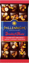 Шоколад Millennium черный Fruits&Nutsс Миндаль с цельным лесным орехом, апельсиновыми цукатами и изюмом 80 г (5902574395276)