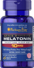 Puritan's Pride Quick Dissolve Melatonin 10 mg Cherry Flavor Мелатонин быстрого растворения со вкусом вишни 45 таблеток