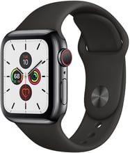 Apple Watch Series 5 40mm GPS+LTE Space Black Stainless Steel Case with Black Sport Band (MWWW2)