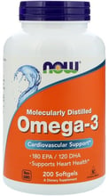NOW Foods Omega-3 Molecularly Distilled Softgels 200 caps