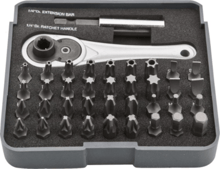 Биты Neo Tools набор 38шт 1/4" битодержатель трещотка SL,PH,PZ,H,T,TT 25мм сталь S2 кейс