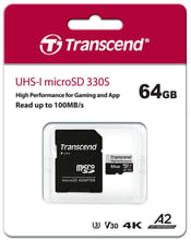 Transcend 64GB microSDXC Class 10 UHS-I U3 V30 A2 + adapter (TS64GUSD330S)