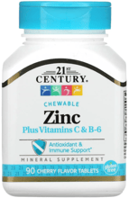 21st Century Zinc Plus Vitamins C & B-6 Chewable Cherry Flavor Цинк + витамины C и B6 вишневый вкус 90 жевательных таблеток