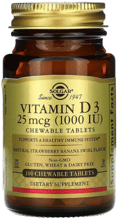 Solgar Vitamin D3 Natural Strawberry And Banana Flavor Вітамін Д3 1000 МО 100 жувальних таблеток