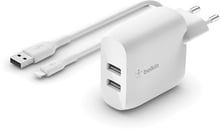 Belkin Wall Charger Boost Up 2xUSB 24W with Lightning Cable White (WCD001VF1MWH)