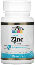 21st Century Zinc Chelated Хелат цинка 50 мг 60 таблеток