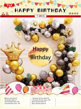 Фотозона из воздушных шаров T-8910 Happy birthday золото, чорный и серебро