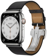 Apple Watch Series 7 Hermes 45mm GPS+LTE Silver Stainless Steel Case with Noir Swift Leather Single Tour Deployment Buckle