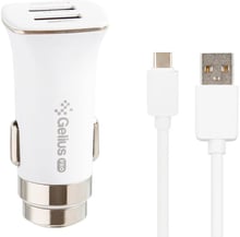Gelius USB Car Charger 2xUSB Pro Apollo 3.1A with Cable USB-C White (GP-CC01)