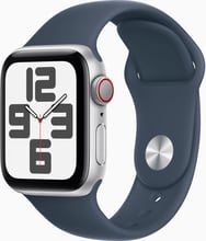 Apple Watch SE 2 2023 40mm GPS+LTE Silver Aluminum Case with Storm Blue Sport Band - S/M (MRGH3)