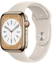 Apple Watch Series 8 45mm GPS+LTE Gold Stainless Case with Starlight Sport Band (MNKM3)