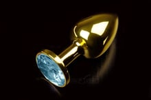 Мала золотиста анальна пробка з кристалом, синій