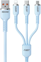 Wk USB Cable to Micro USB/Lightning/Type-C Tint Series Real Silicon Super Fast Charging 66W Blue (WDC-07th)