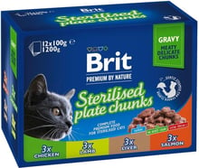 Вологий корм Brit Premium Cat Sterilised pouch Сімейна тарілка для стерилізованих кішок асорті 4 смаку 12х100 г (8595602548514)