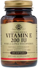 Solgar Natural Vitamin E, 200 IU, Pure d-Alpha Tocopherol, 100 Softgels
