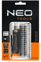 Биты Neo Tools набор 17шт 5/32" битодержатель прецизионный SL,PH,PZ,T,H 30мм CrV кейс