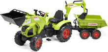 Детский трактор на педалях с прицепом, передним и задним ковшиком Falk CLAAS AXOS зеленый (1010W)
