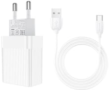 Borofone Wall Charger BA47A Mighty QC3.0 18W White with USB-C Cable (BA47ACW)