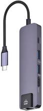 COTEetCI Adapter USB-C to USB-C+2xUSB+HDMI+RJ45 Grey (MB1081)