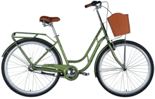 Велосипед ST 28" Dorozhnik RETRO планет. рама з багажником задн St з кошиком Pl з крилом St 2024 (темно-зелений)