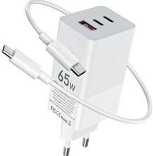 Gelius Wall Charger 2xUSB+USB-C Nimble GaN 65W GP-HC051 White with USB-C Cable