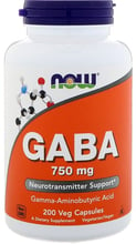 Now Foods GABA Гамма-Аминомасляная Кислота, 750 mg, 200 Veg Capsules (NOW-00129)