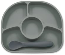 Силиконовая тарелка на присоске с ложкой BBluv, серый (B0153-G)