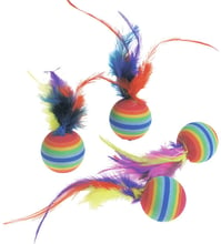 Мяч Flamingo Rainbow Ball радужный с перьями для котов 4 шт. 3 см (42984)